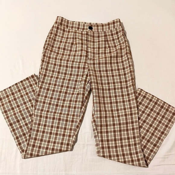 Shein Brown and white plaid wide leg trousers 🔴 - Picture 1 of 3